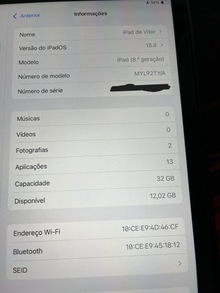 iPad 8ª Geração 32GB +Pencil + Capa Rigída