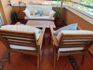 Conjunto Muebles Terraza Madera y Tela