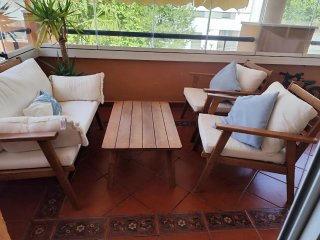Conjunto Muebles Terraza Madera y Tela