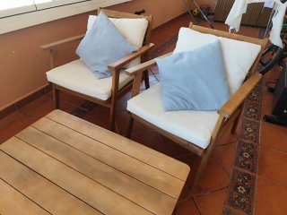 Conjunto Muebles Terraza Madera y Tela