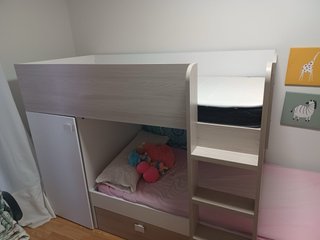 Cama Tren Blanca y madera gris Reversible