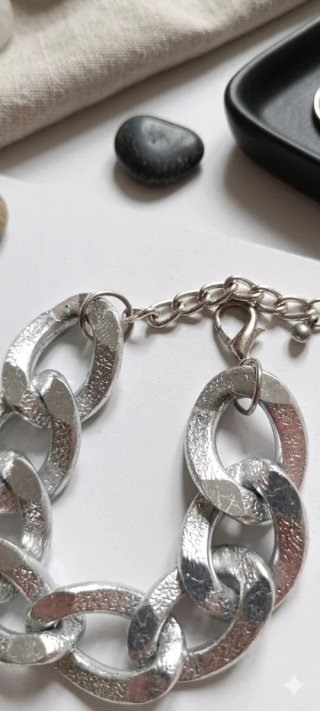 Pulsera eslabones grandes plateada textura