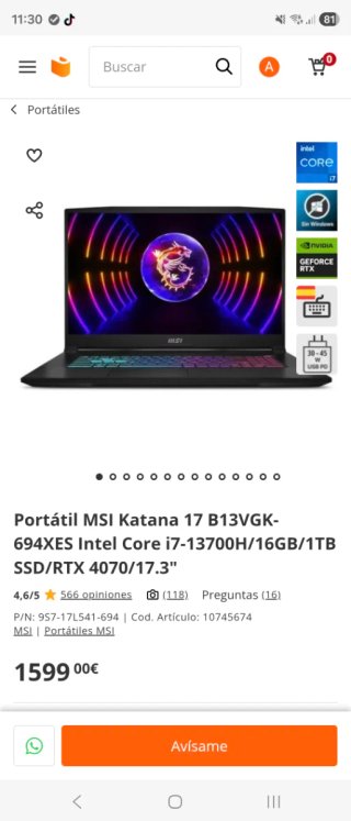 Portátil MSI Katana 17 B13V