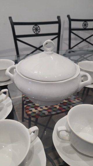 Juego Consomé Vintage Porcelana Blanca Allegro