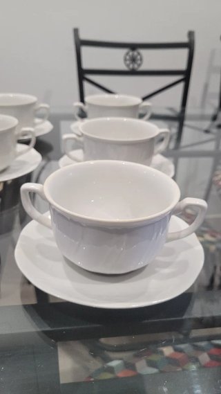 Juego Consomé Vintage Porcelana Blanca Allegro