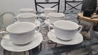 Juego Consomé Vintage Porcelana Blanca Allegro