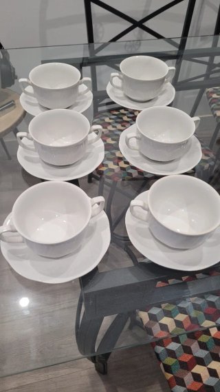 Juego Consomé Vintage Porcelana Blanca Allegro