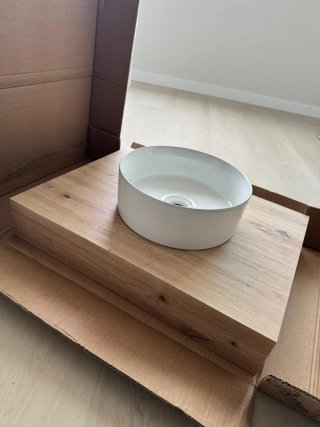 Mueble de baño madera con bowl blanco