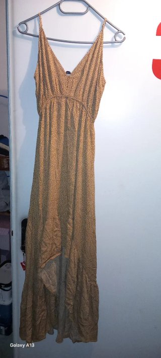 Vestido largo estampado lunares beige
