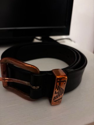 Cintura Armani Nera con Fibbia Oro