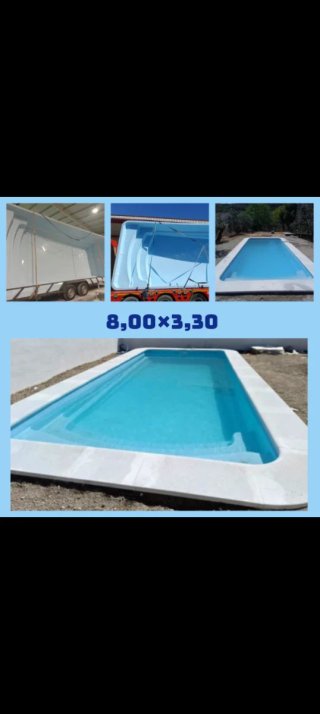 Piscina de poliéster azul y blanca