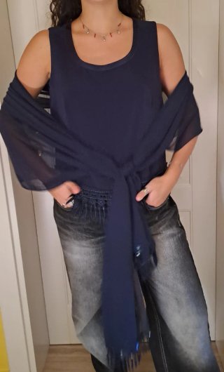 Set  Top con Stola Blu Scuro