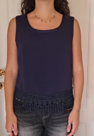 Set  Top con Stola Blu Scuro