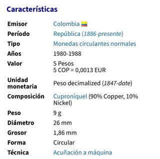 Moneda Antigua Colombia Policarpa 1981. Cobre