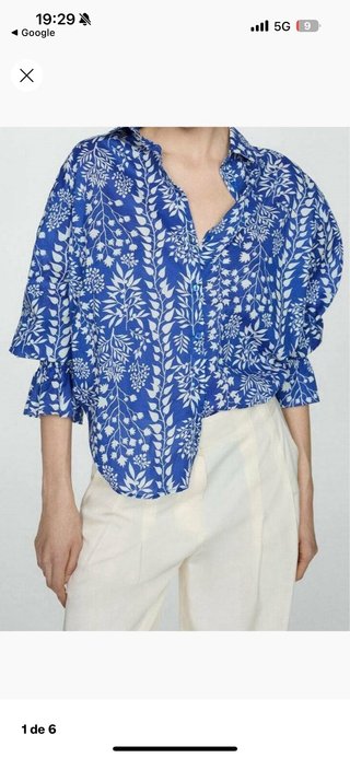 Blusa Mango Estampada Azul y Blanca