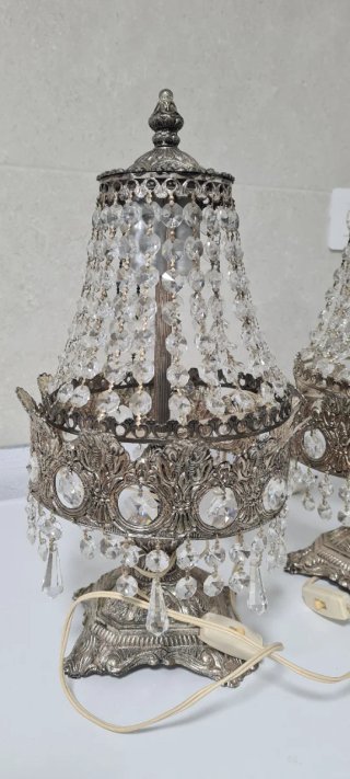 2 Lampade da Tavolo in Cristallo e Metallo Argentato