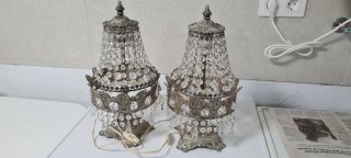 2 Lampade da Tavolo in Cristallo e Metallo Argentato