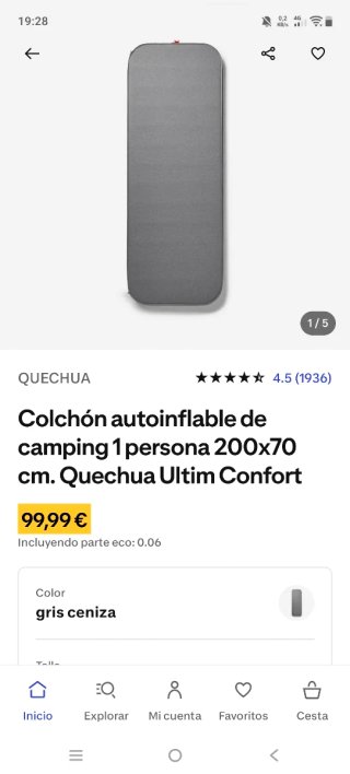 Colchón autoinflable Quechua 200x70cm