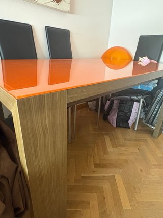 Mesa Comedor y Centro Cristal Naranja ampliable