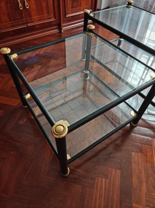 Pack 2 mesas de centro cristal/metal negras