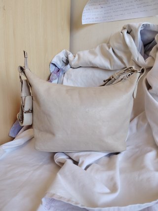 Borsa a spalla in pelle beige