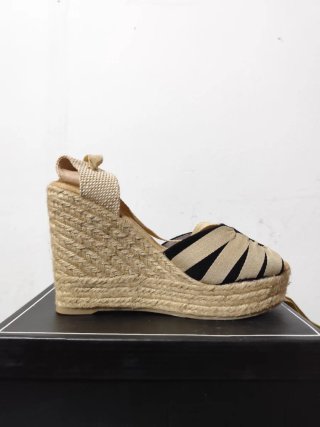 Cuñas esparto con cintas beige y negro