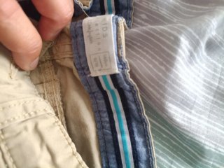 Pantalones cortos niño beige y azul Tallas en foto