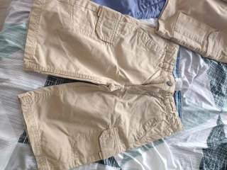 Pantalones cortos niño beige y azul Tallas en foto