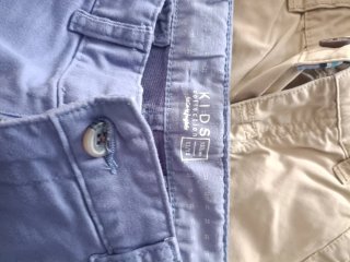 Pantalones cortos niño beige y azul Tallas en foto