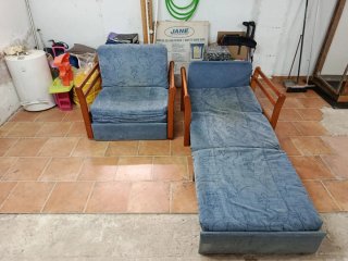 2 Sofás Cama Individuales Tela y Madera