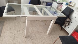 Mesa Comedor Cristal y Madera Blanca