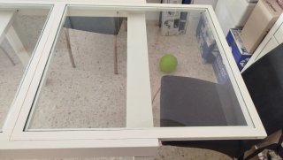 Mesa Comedor Cristal y Madera Blanca