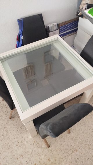 Mesa Comedor Cristal y Madera Blanca