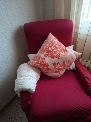 Sofá y sillón rosa/rojo