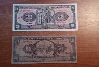 Lote de monedas y billetes de Ecuador
