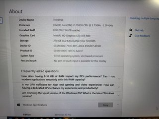 Lenovo ThinkPad X1 Carbon i7 8GB RAM SSD 256GB