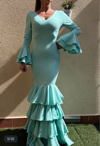 Vestido flamenca volantes turquesa S
