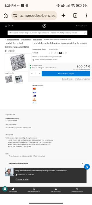 Balastro Mercedes Benz A2228700789