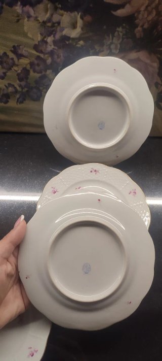 Juego de 5 Platos Herend Porcelana Blanco Flores