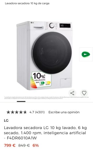 LAVADORA SECADORA LG 10 KG INTELIGENCIA ARTIFICIAL