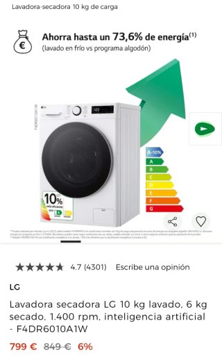 LAVADORA SECADORA LG 10 KG INTELIGENCIA ARTIFICIAL