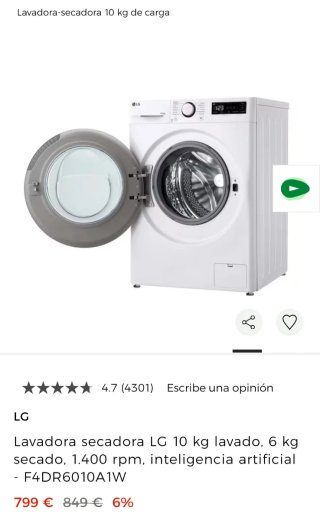LAVADORA SECADORA LG 10 KG INTELIGENCIA ARTIFICIAL