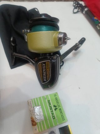 Caña de pescar, carrete y accesorios