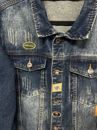 Chaqueta tejana desgastada azul/gris Talla L