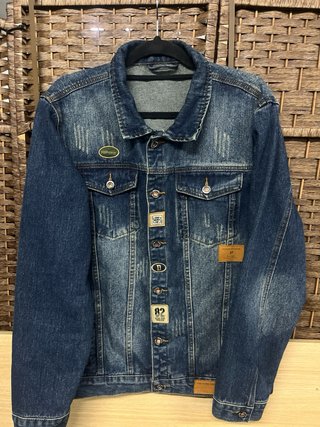 Chaqueta tejana desgastada azul/gris Talla L