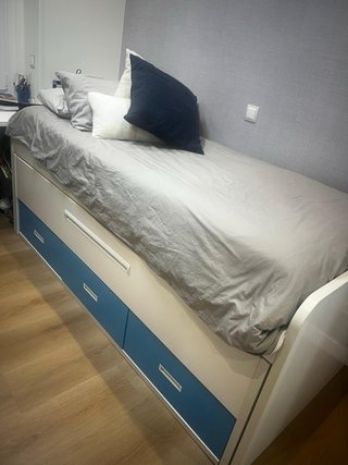 Cama compacta 90x200 blanca con cajones