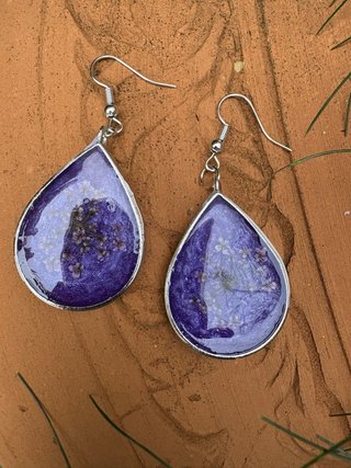 Pendientes resina flores secas plata