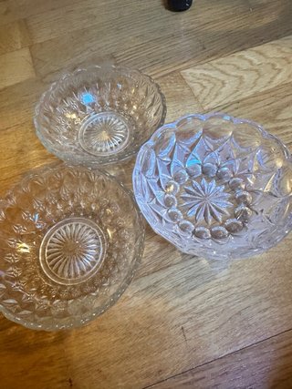 3 cuencos de cristal tallado