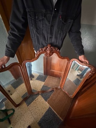 Espejo Triptico Clásico Antiguo Madera