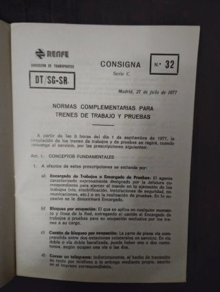 Reglamento RENFE Consigna N.º 32 LEER
